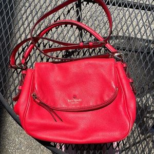 Kate spade leather crossbody handbag, salmon/bright red leather